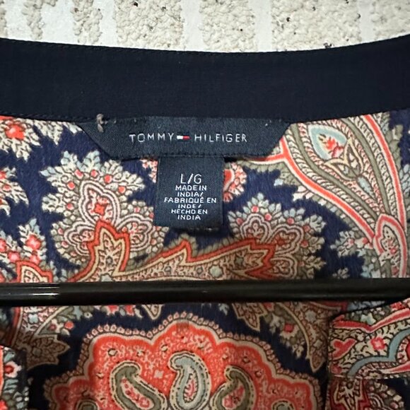 Tommy Hilfiger Navy Orange Paisley Print Belted Dress - Picture 5 of 7